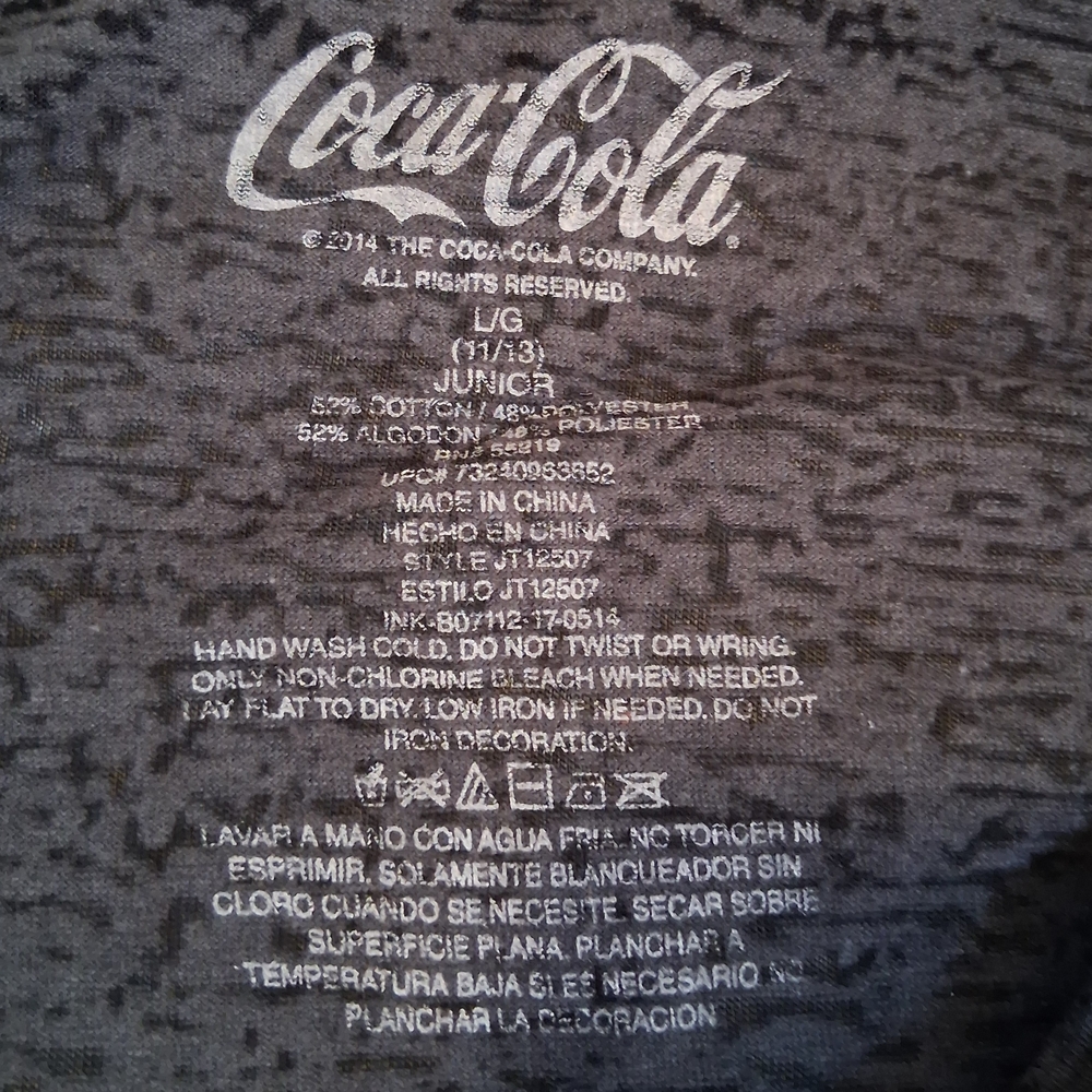 Coca Cola Junior's Black Marled V-Neck Fitted Tee Size L - Picture 2 of 5